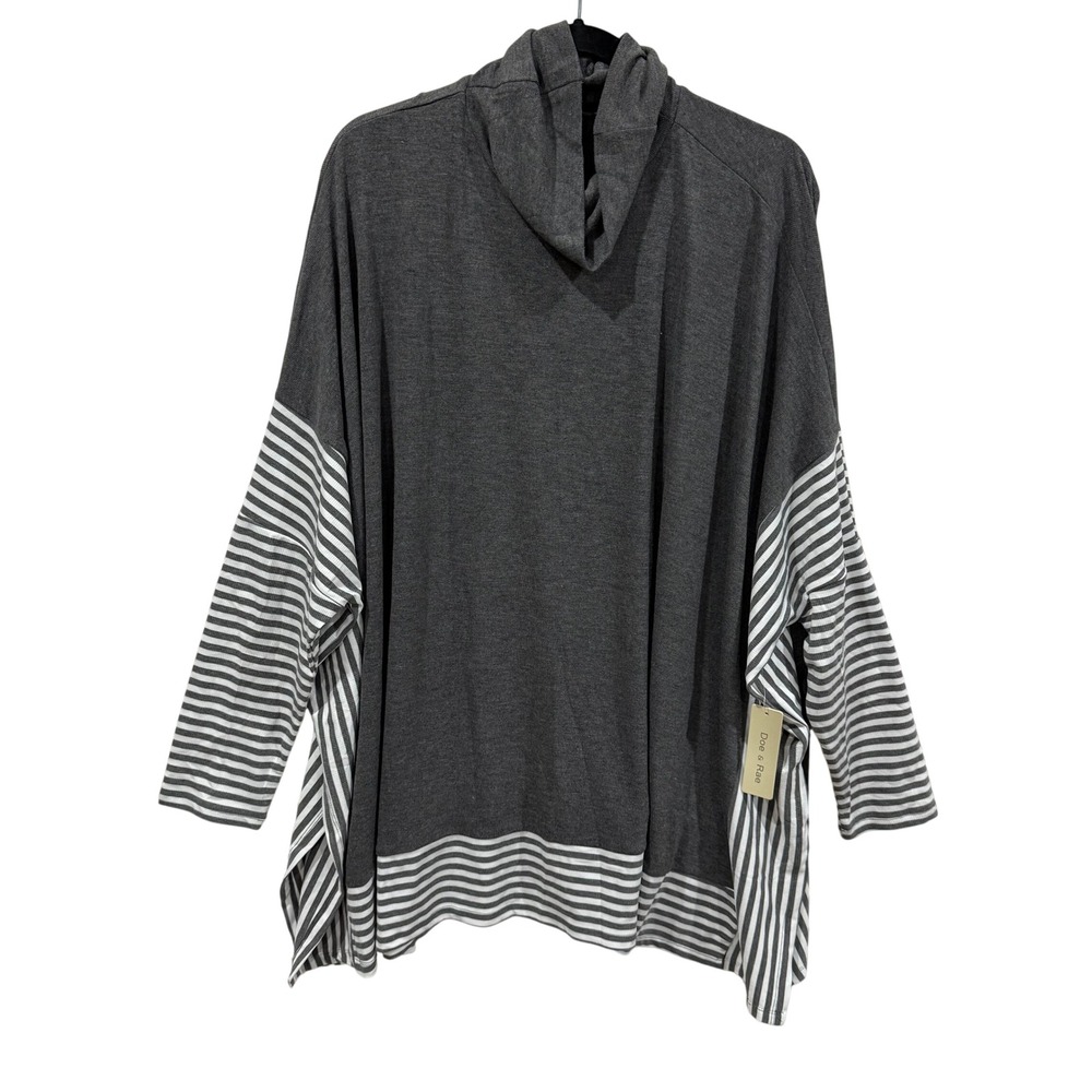 Doe & Rae Womens Oversized Cowl Neck Striped Tunic Top Charcoal Gray 2XL NEW